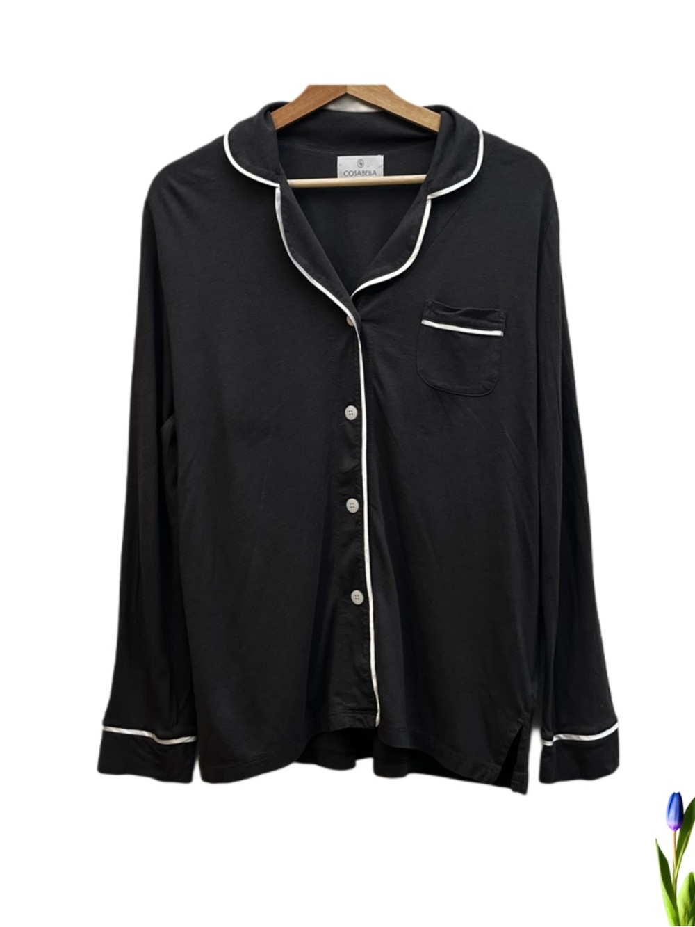 Cosabella Grey Pajama Shirt with White Piping